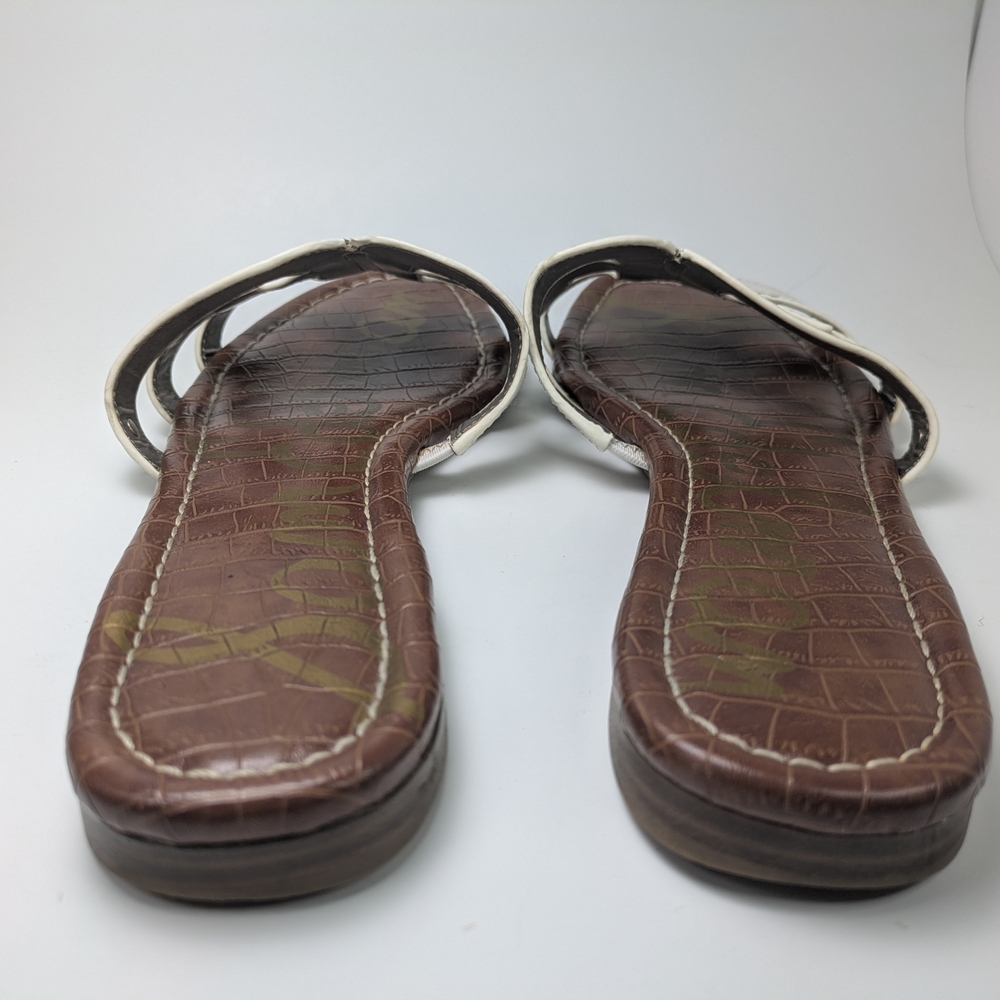 Sam Edelman White Leather Slide Sandals with Brown Footbed - Picture 4 of 16